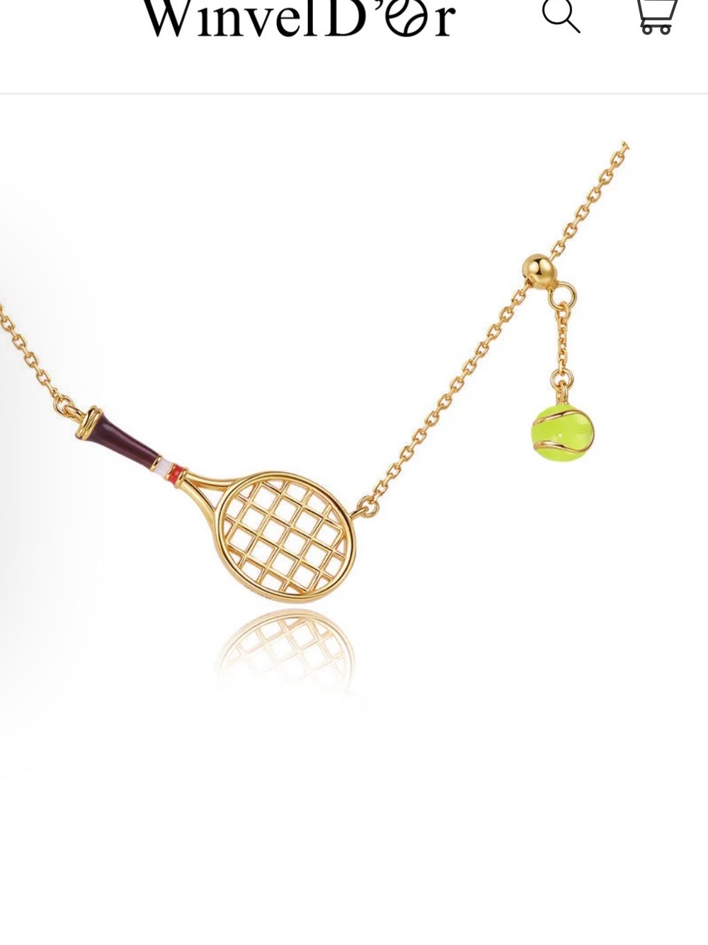 Gold Tennis Racket Necklace with Green Accent